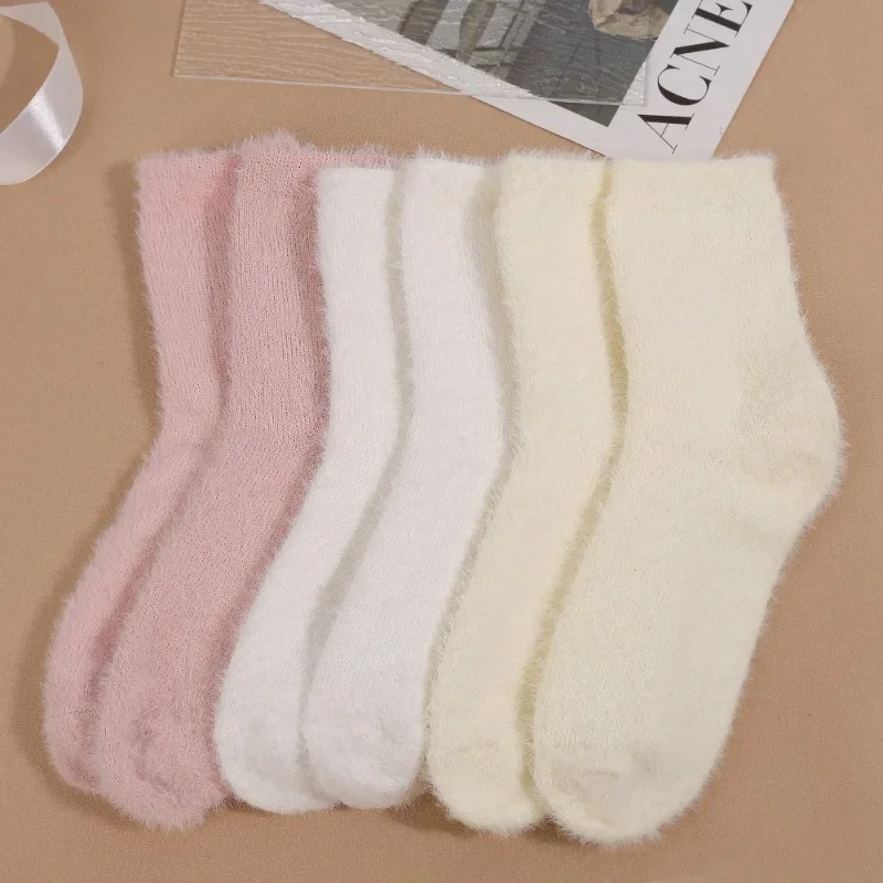 pairs Mink Fleece Super Soft Socks Women Solid Winter Warm Thicken Coral Plush Sock Thermal Snow Home Sleep Floor Kawaii Sox 5