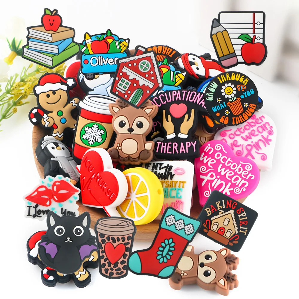 Sunrony 5/10pc Penguin heart Silicone Beads For Jewelry Making Pacifier Clip DIY Pacifier Chain Accessories Charms For Bracelet