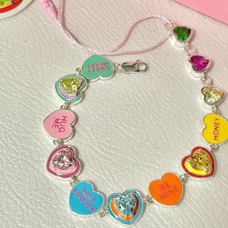 Dopamine Colorful Love Enamel Bracelets New Design Cute Heart Candy Color Bracelets Sweet Rainbow Star Elastic Rope Bracelets