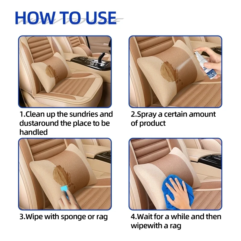 Car Interior Cleaning Agent Ceiling Dash Washing Auto Seat Flannel Woven Fabric Water-free Strong Cleaning Spray Carpet Cleaner