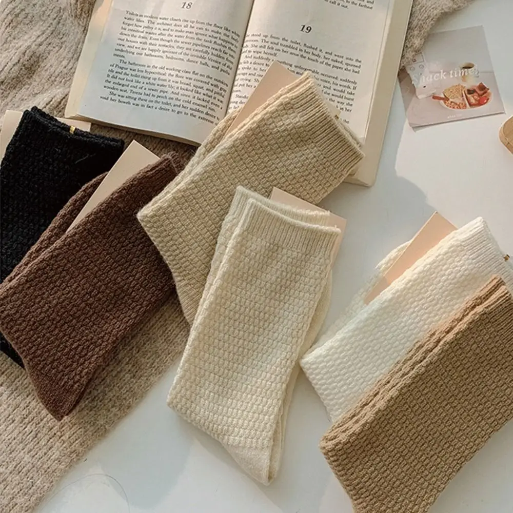 Winter Cashmere Wool Woman Socks Solid Cream Color Haruku Retro Long Women Girls Thermal Crew Sock 5