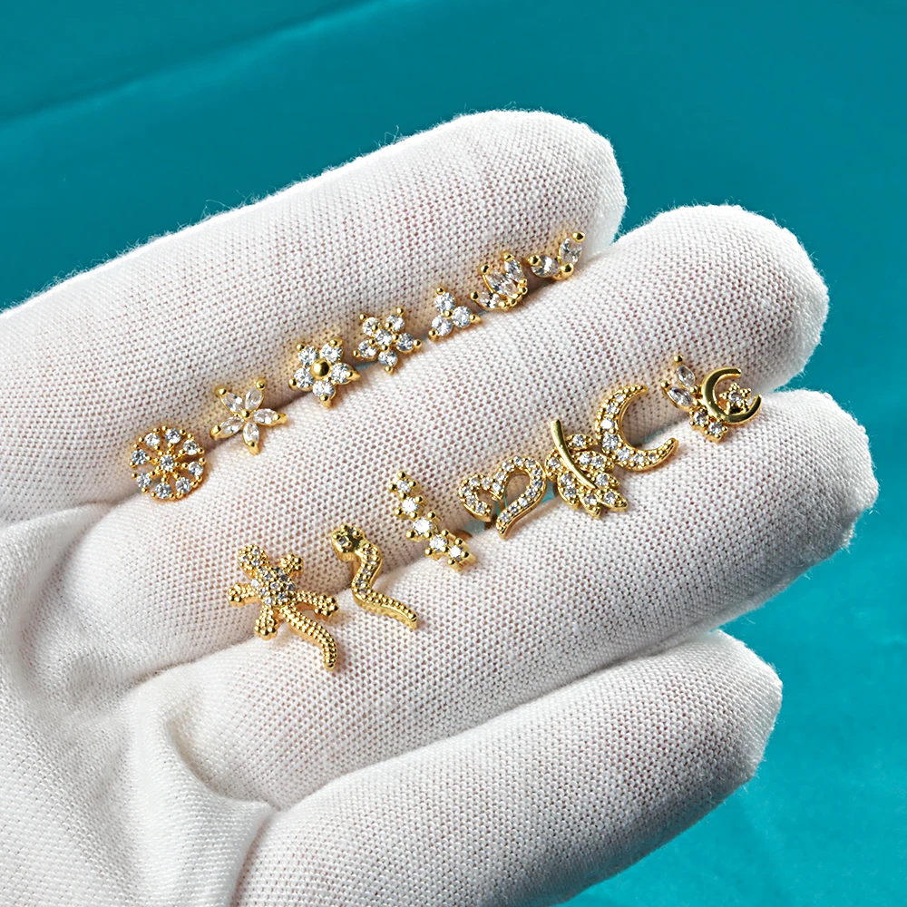 pc L Surgical Steel Gold Plated CZ Ear Stud Tragus Cartilage Helix Conch Lobe Piercing Labret Lip Ring Jewelry 5