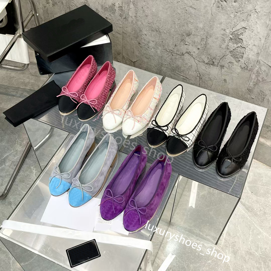 Dress Shoes Paris Women Ballet Flats Shoes genuine leather Spring Designers Cap Toe Ballerina Flats size 34-42 Luxurys Loafers Spring Multi Color Tweed Ballerina