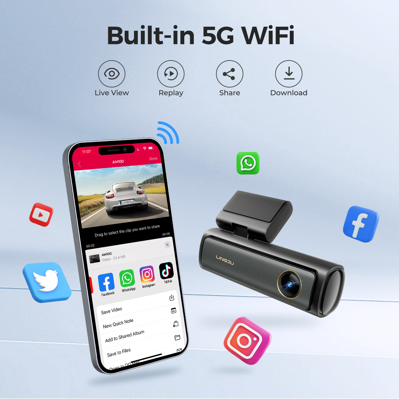 LINGDU AM100 4K Dash Cam GPS ADAS Camera Front Cam 150FOV Car DVR 24H Parking Support Rear Interior Cam WIFI & App Control
