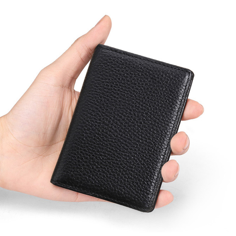 Ultra Slim Genuine Leather Card Holder Wallet for Men Mini Thin Fold Credit Card Holders Small Men's Wallets RFID ID Cardholder