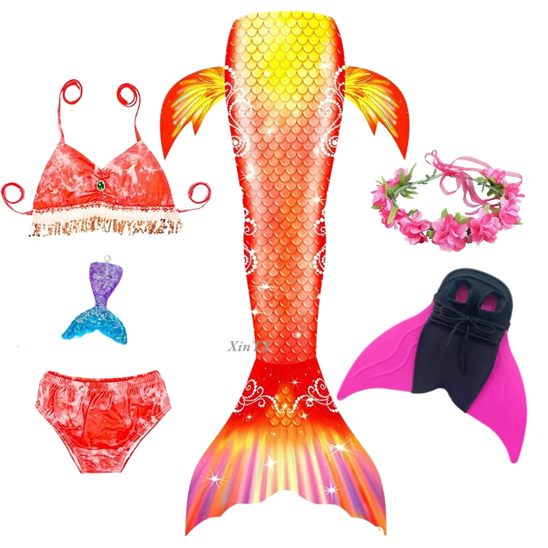 Kids Girls Swimming Mermaid Tail Mermaid Costume Cosplay Children Swimsuit Fantasy Bikini Can Add Monofin Fin Halloween