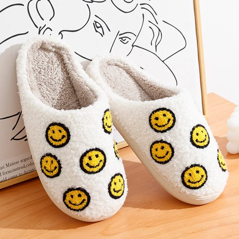 Little Cute Smile Face Slippers Houseshoes Women's House Smile Ladies Indoor Winter Fluffy Cozy Home Comfy Women Shoes