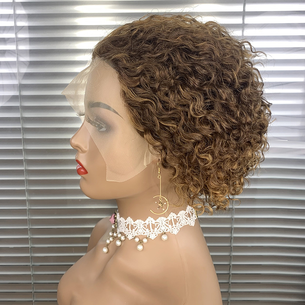 6 inch Wholesale of Real Human Hair Wigs 13x1 Lace Wig Pixie Curly Wig Short Curly Hair Gradient Colors With Multiple Colors Wig
