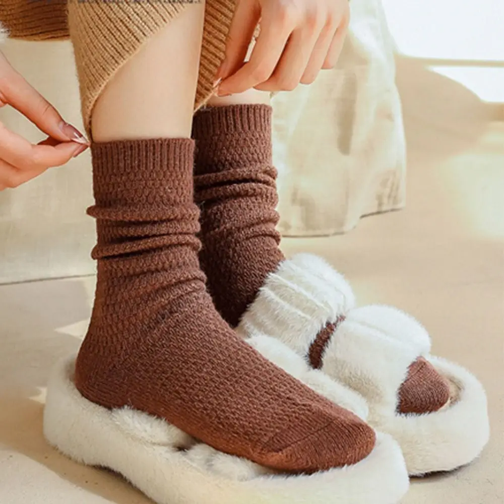 Winter Cashmere Wool Woman Socks Solid Cream Color Haruku Retro Long Women Girls Thermal Crew Sock 5