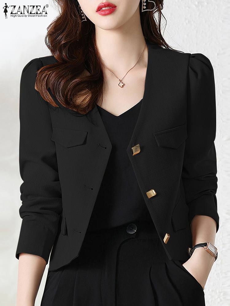 2023 ZANZEA Women Elegant V Neck Long Sleeve Blazer Autumn Office Lady Suits Coats Fashion Solid Work Jackets Party Thin Outwear