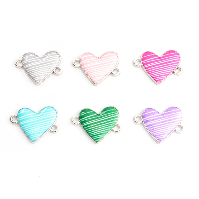 10pcs Minimalist Lines Heart Enamel Connectors Couple Trinkets Accessories DIY Necklace Bracelet Colourful Double Loops Pendants
