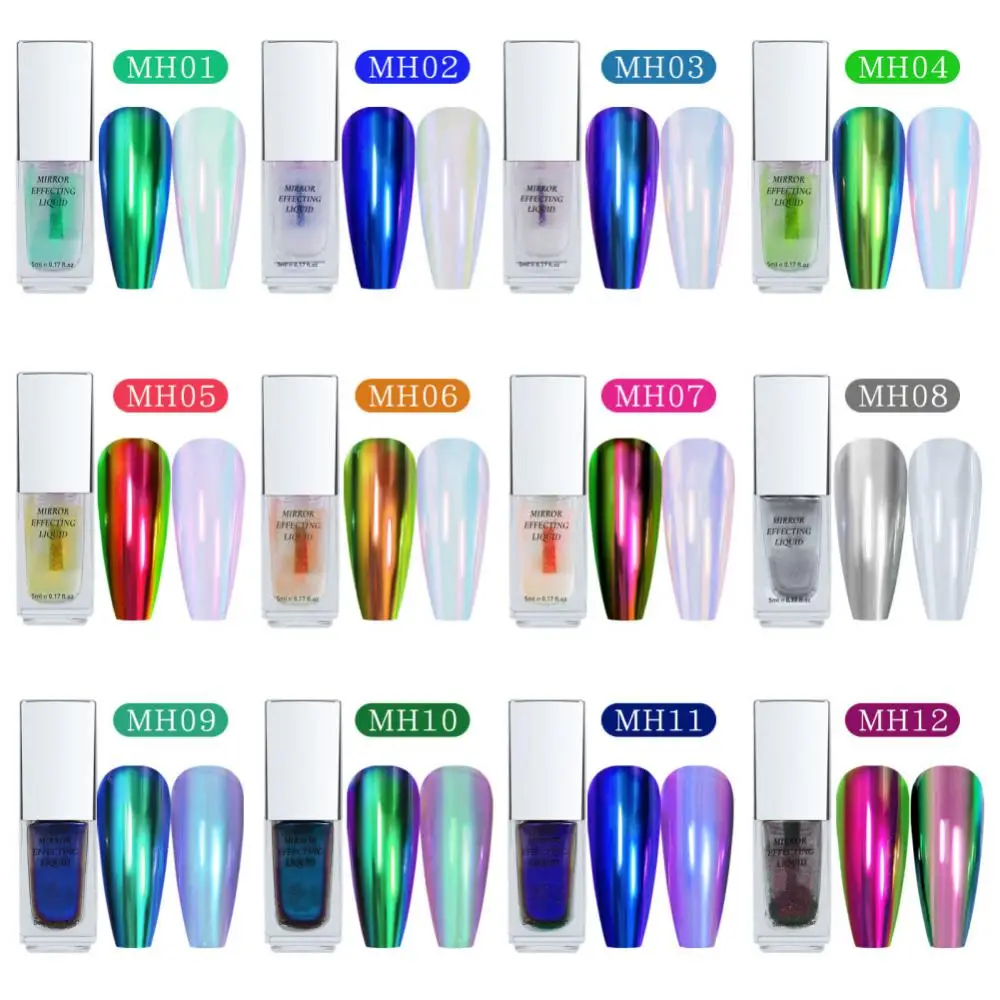 Chrome Liquid Manicure Glitter Powder Nail Supplies Liquid Mirror Powder No Dust 5ml Nail Art 12 Color Aurora Powder
