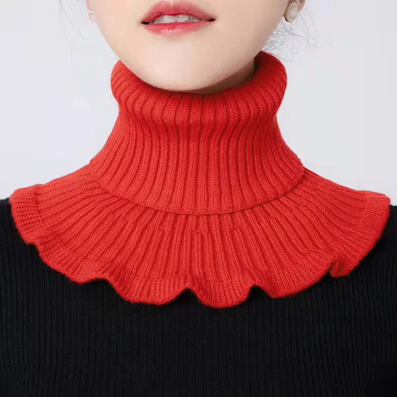 New Winter Knitted Warm Neckerchief For Women Solid Color Ruffle Scarf Soft Outdoor Knitting Warmer Neck Collar Pullover Scarves c8f0e 5 625ec