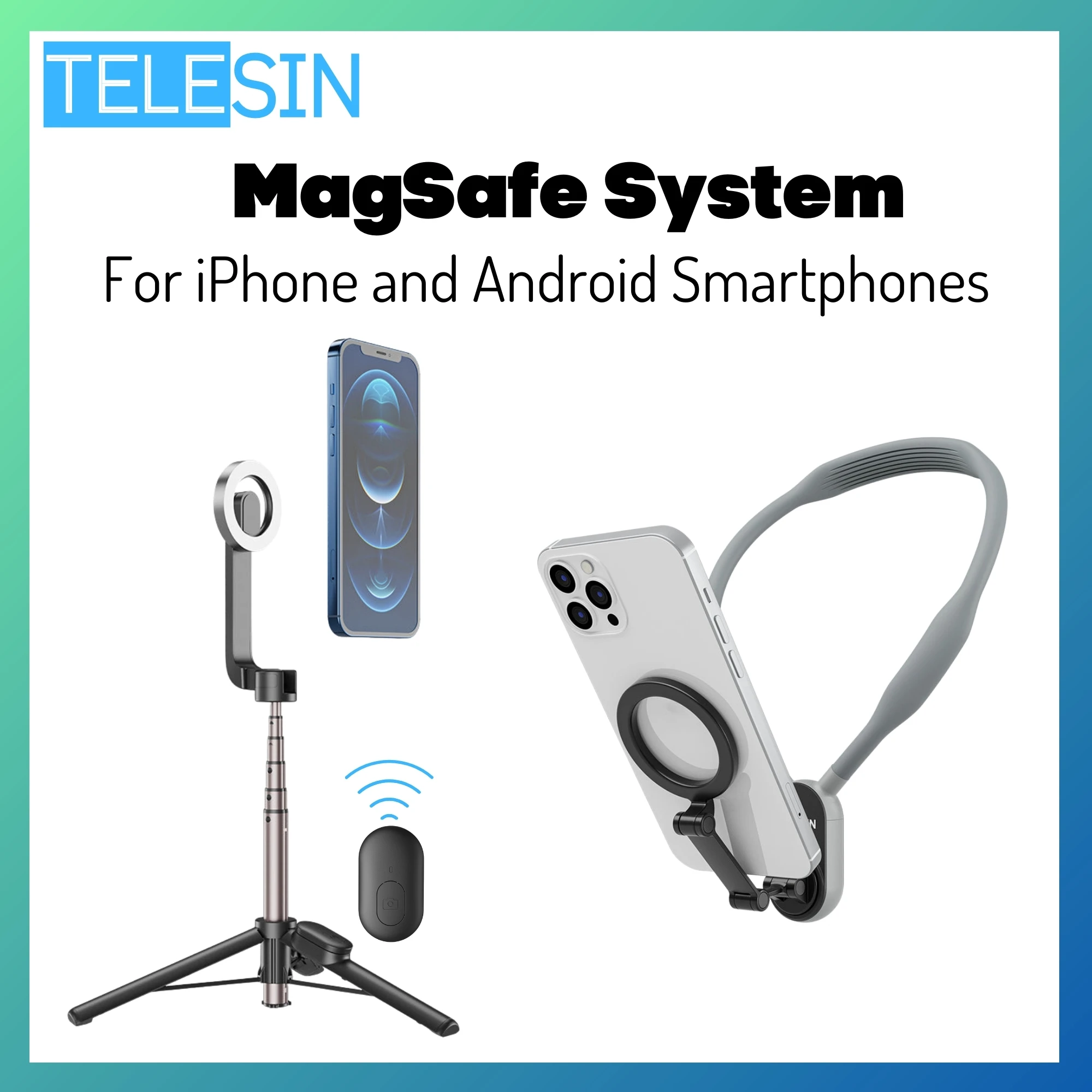 TELESIN Magnetic Neck Holder Mount Necklace MagSafe Tripod Grip for Smartphones Iphone 12 13 14 15 Android Sumsung Accessory