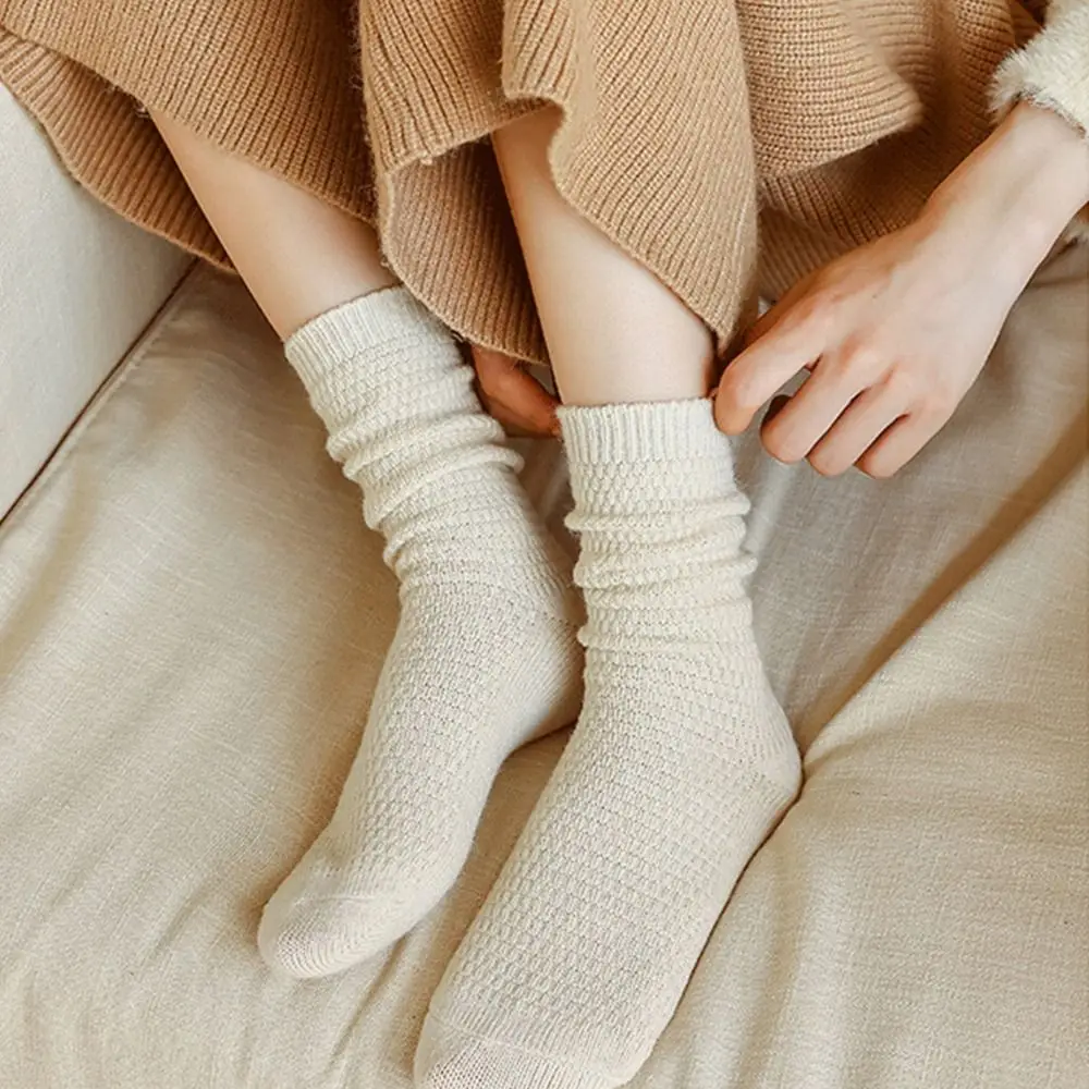 Winter Cashmere Wool Woman Socks Solid Cream Color Haruku Retro Long Women Girls Thermal Crew Sock 5