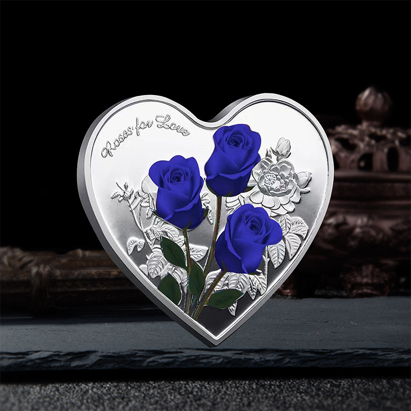 Heart Shape Collectibles Coins Blue Red Rose for Love Commemorative Wedding Souvenirs Valentine s Day Gift 5
