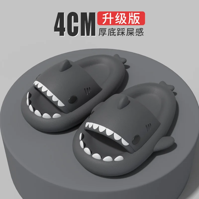 Cute Shark Slippers 4CM Platform Women Men Indoor Bathroom Slides Couples Summer Shoes Soft EVA Female Male Beach Flip Flops