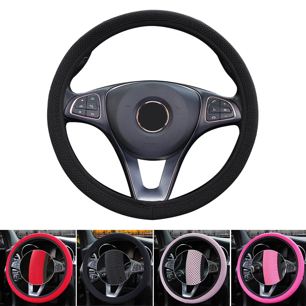 cm Car Decor Steering Wheel Cover Interior Parts Protector Replacement Universal Knitted fabric styling Anti Slip covers 5