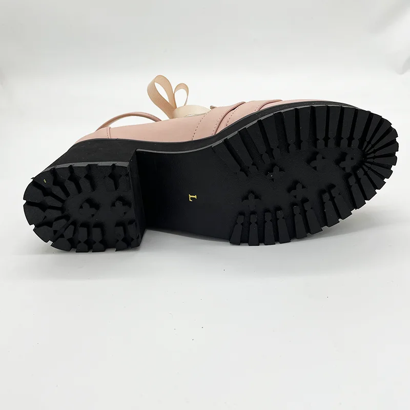 Japanese Spring and Autumn Heart Rhinestone Buckle Round Head Chunky Heel Women's High Heel Patent Leather Pump Shoes