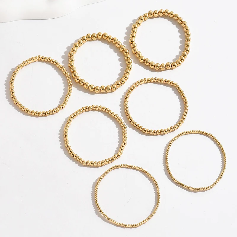 Obega Handmade Gold Color Beads Bracelets Set 7 Pcs Stretch Women Trendy Bracelets Vintage Girls Party Boho Jewelry