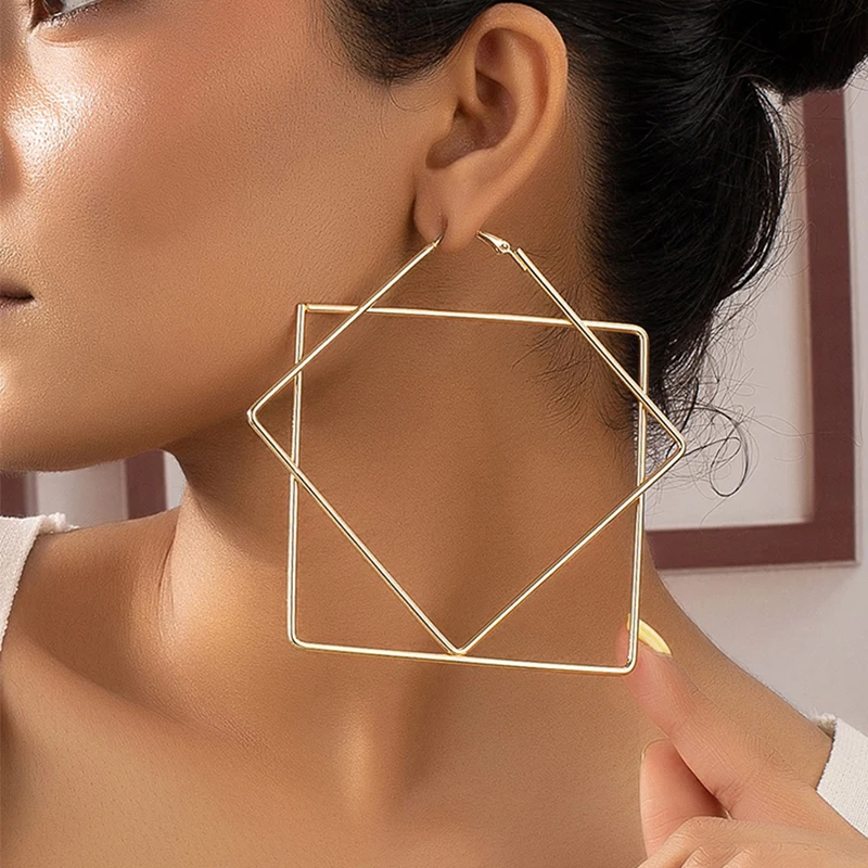 Obega Geometric Women Earrings Shinny Gold Color Ins Paris Exaggerated Big Hoop Earrings Party Street Wear Jewelry a29b7 5 2f8e8