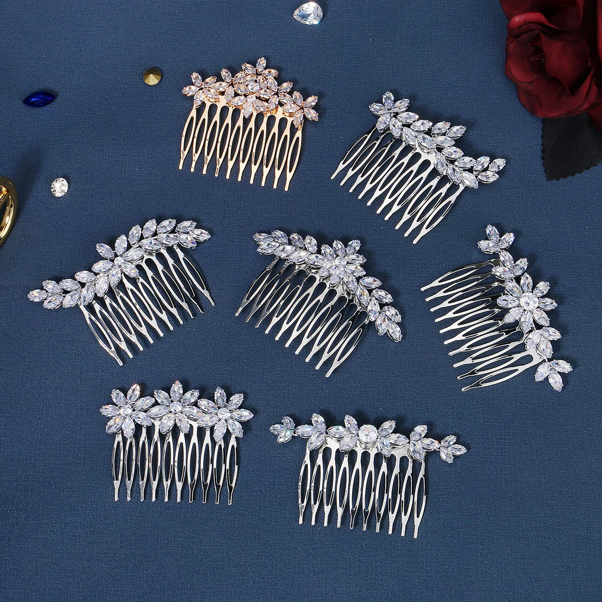 Luxury Wedding Hair Comb Big Crystal Flower Cubic Zirconia Bridal Hair Comb Pin Accessories Jewellery Elegant Women