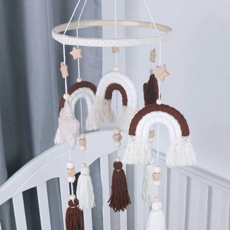 Mobiles# Baby Crib Mobile Rattle Toys Handmade Boho Rainbow Star Tapestry Bed Bell Wind Chime Rattles Newborn Kids Nursery Bedroom Decor Q240525