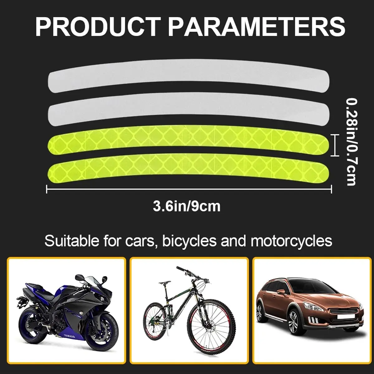 20Pcs Reflective Car Wheel Decorative Strip Stickers Motorcycle Wheel Hub Styling Decal Sticker Night Safety Reflective Decals