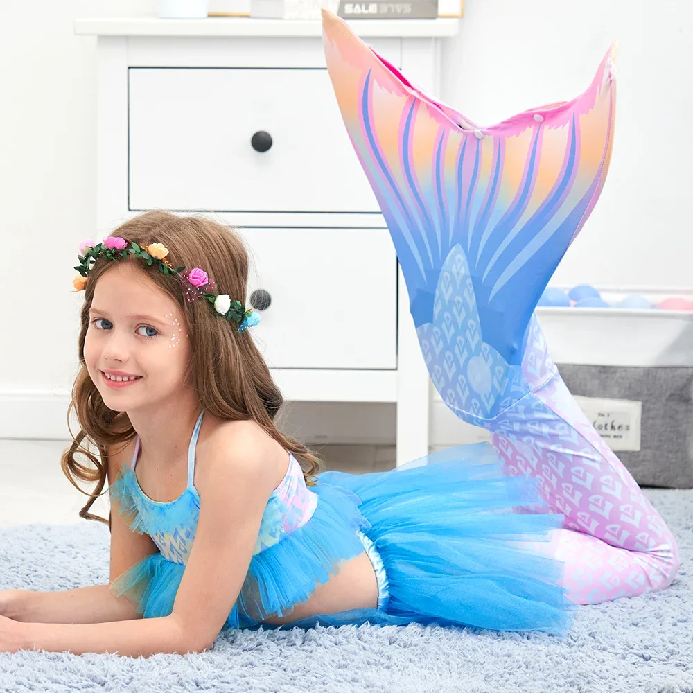 Girls Swimming Little Mermaid Tail Mermaid Costume Cosplay Children Swimsuit Fantasy Beach Bikini Can Add Monofin Fin