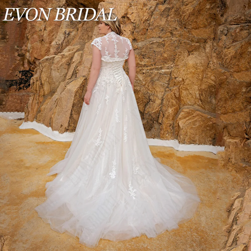 EVON BRIDAL Exquisite Wedding Dresses Plus Size Sweetheart Lace Up Bride Gowns A-Line Light Champagne Applique vestidos de novia