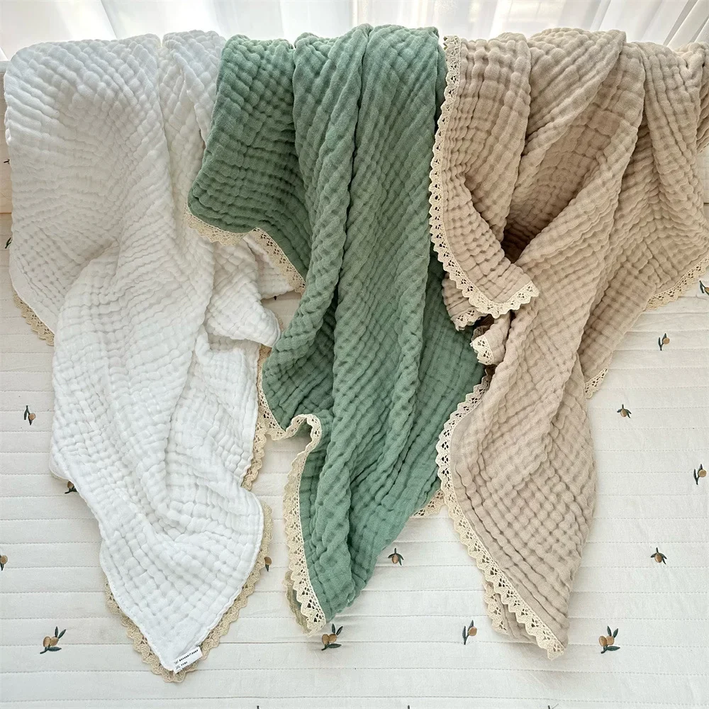 Newborn Baby Bath Towel 6 Layer Gauze Muslin Swaddle Cotton Receive Blankets Swaddling Wrap Lace Langer New Born Diapers Bedding