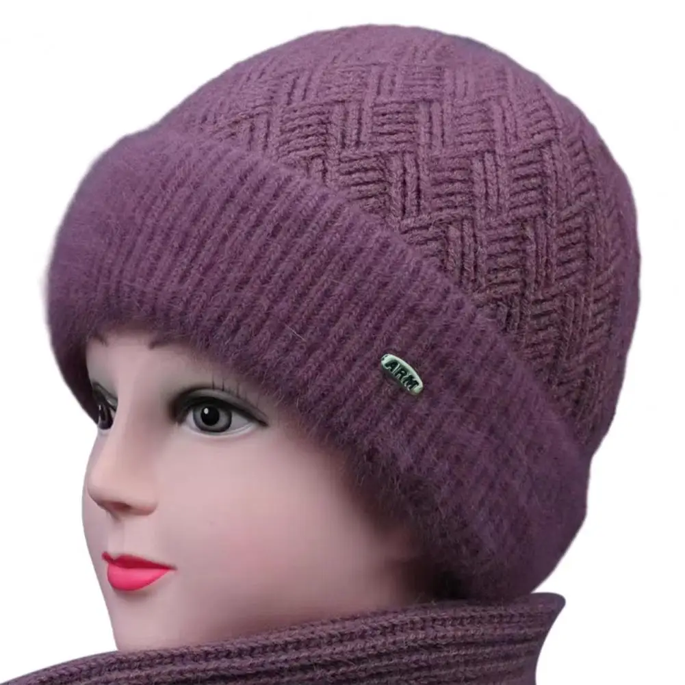 Middle-Aged Elderly Winter Woolen Hat Fleece Lining Thickened Mom Beanie Hat Warm Grandmother Knitted Hat