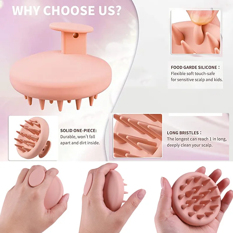Full Silicone Scalp Massage Shampoo Brush,Head Scrubber with Soft Bristles,Women/Children Hair Comb Hairbrush
