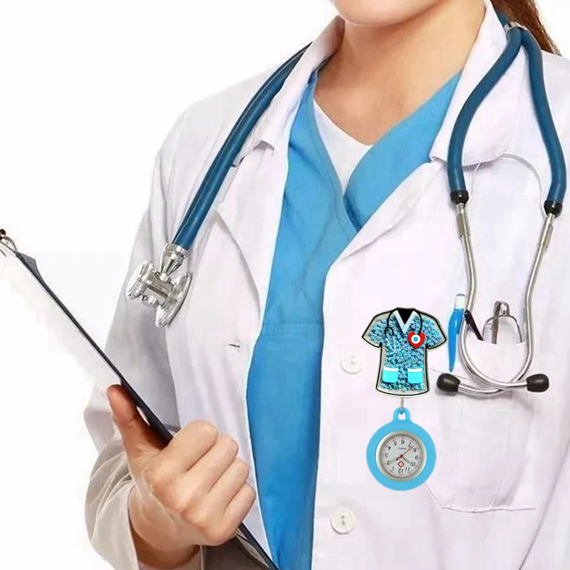 Sliding Shiny Stars Plastic Retractable Hospital Medical Icons Heart Nurse Doctor FOB Pocket Watches Clip Hang Medicine Clock
