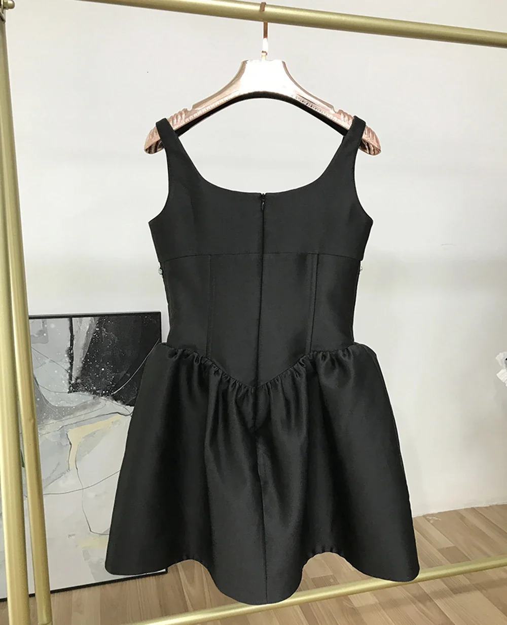 Womens Black Sexy Square Neck Sleeveless Diamond Aline Low cut Mini Dress Elegant Celebrity Party 240515