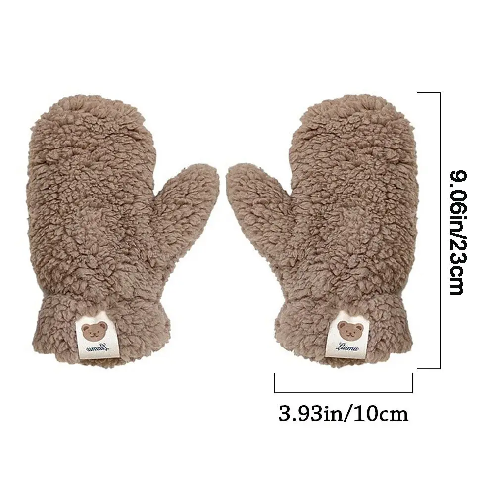 Cute Bear White Gloves Plush Thickened Winter Keep Warm Students Ride Cold Windproof Underwear Mittens Hanging Neck Famale