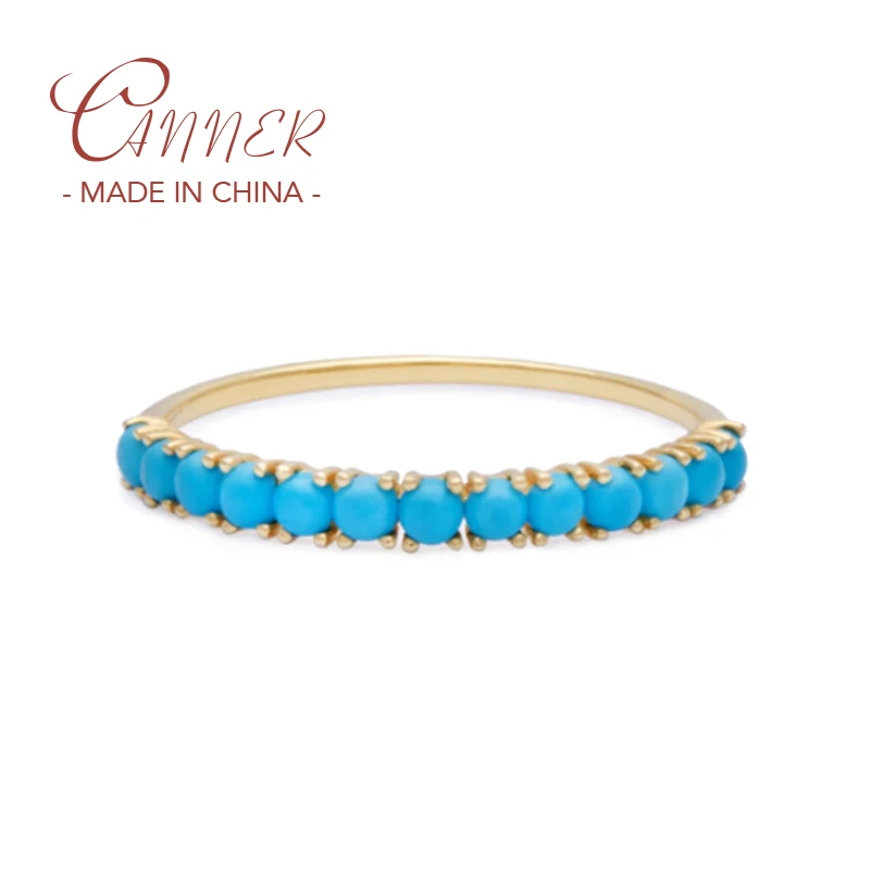 CANNER Anillo plata 925 Sterling Silver Wedding Band Retro Super Micro Inlaid Turquoise Rings For Women Girls Engagement Jewelry