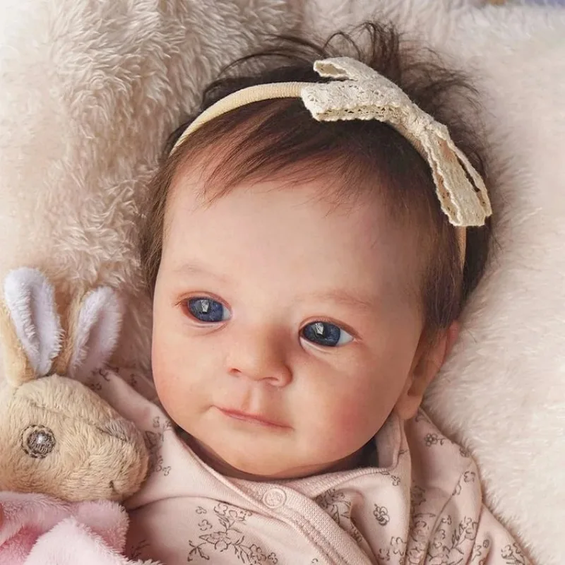 18" Realistic and Cute Reborn Baby Doll Girl Bright Blue Eyes Opened With Brown Hair Named Sum LOL Christmas Gift Dolls For Kids