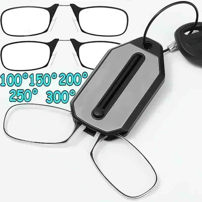 New Nose Clip Reading Glasses for Men Women Portable Hyperopia Glasses Eyeglasses Folding Glasses with Keychain +1.0 To +3.0