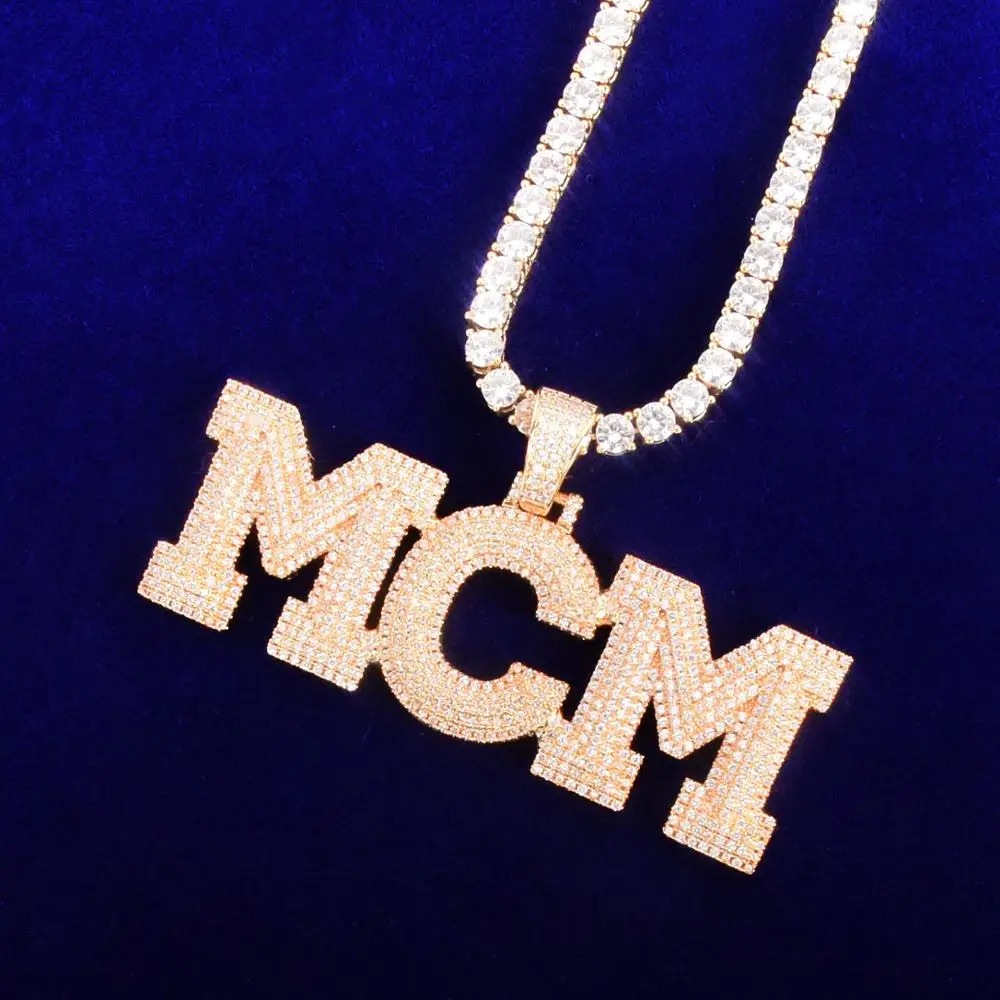 Bubble Letter Custom Name Necklace for Men Personalized Pendant Cubic Zircon Gold Plated Hip Hop Rock Jewelry Trend 240520