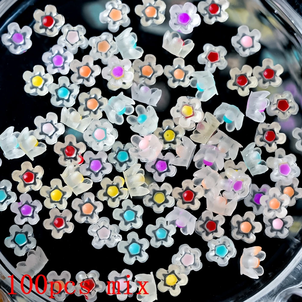 100/50pcs Kawaii Resin Nail Art Charm Rose/Bow/Butterfly/Hollow Love Pearl Rhinestone Jewelry DIY Manicure Professional Supplies