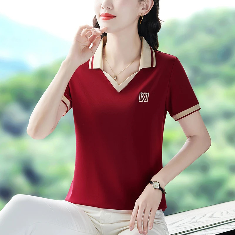 Womens Summer POLO Shirt Short Sleeve T-Shirt Clothing Youthful Woman Clothes Fashion Pulovers Tops Cotton Tees Ladies Tops 240521