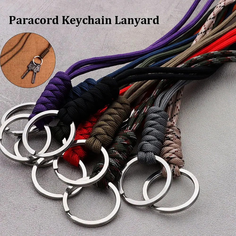 Paracord Keychain Lanyard Round Buckle High Strength Parachute Cord Self-Defense Emergency Survival Backpack Key Ring