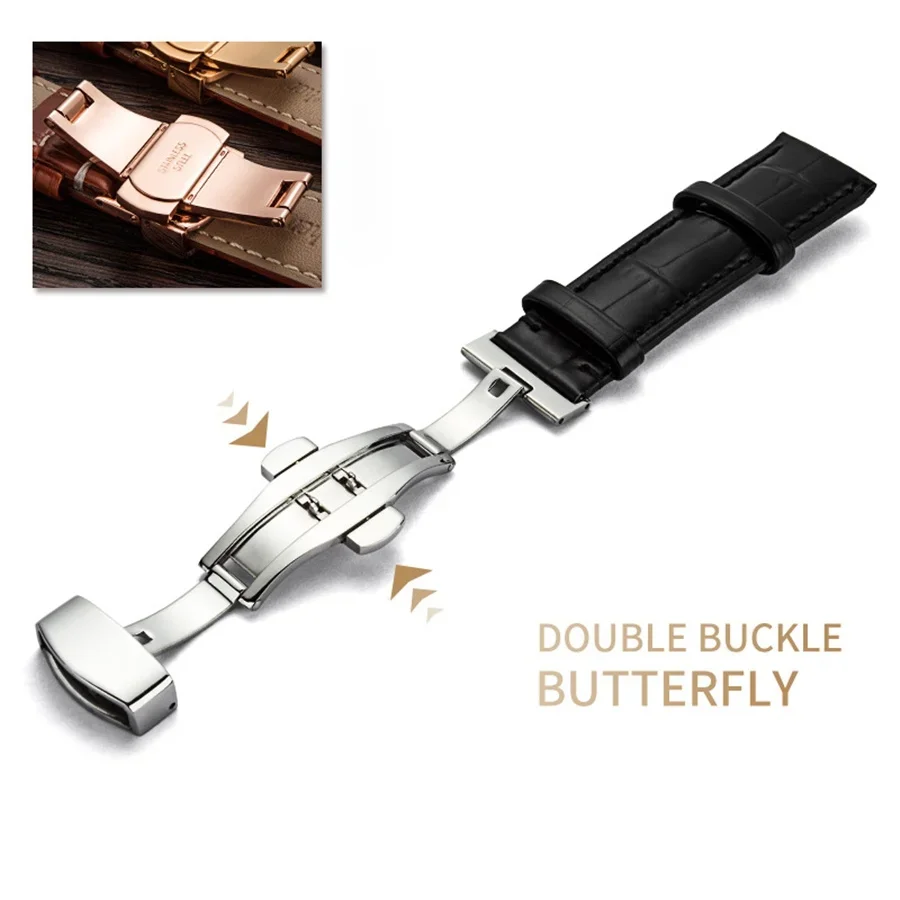 Genuine Leather Strap 20mm 22mm Watch Band with Watchband Box Butterfly Clasp Watchband Replacement Bracelet Watch Accessories