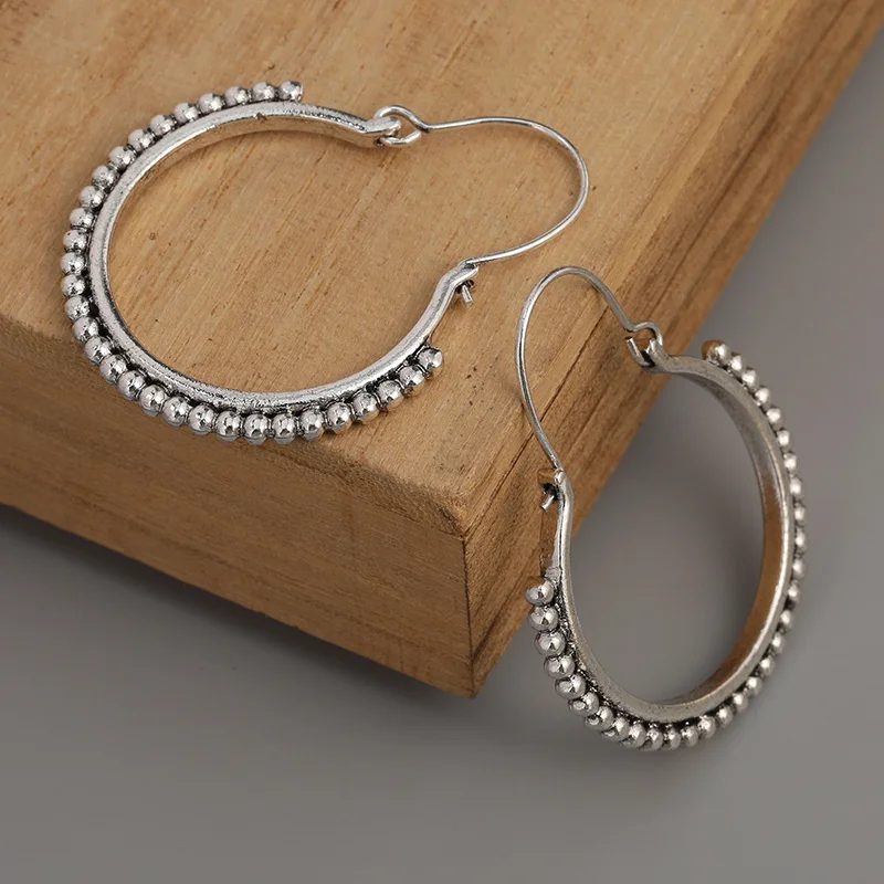 Vintage Tribal Silver Color Hoop Contemporary Earring Unique Handmade Earrings Jewelry Gifts for Her