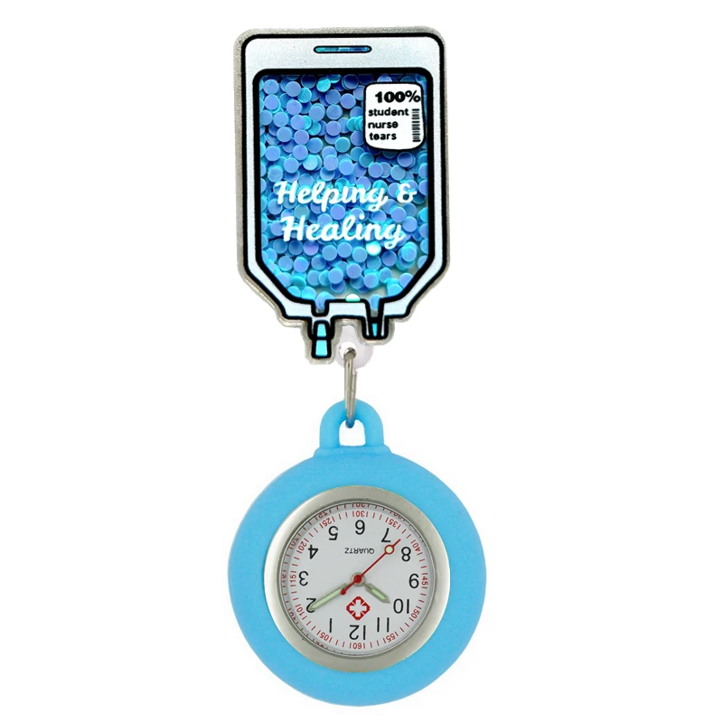 Sliding Shiny Stars Plastic Retractable Hospital Medical Icons Heart Nurse Doctor FOB Pocket Watches Clip Hang Medicine Clock