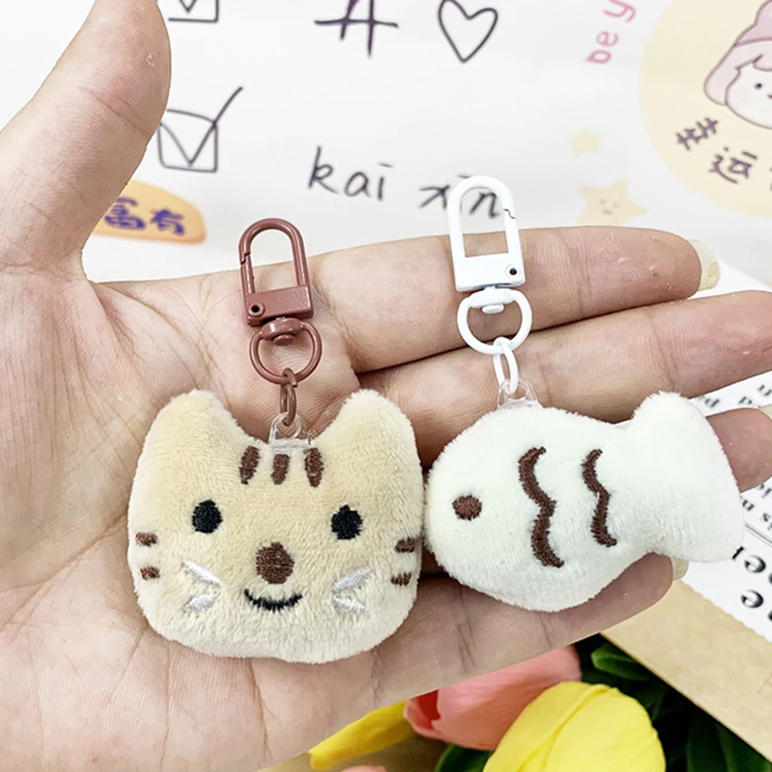 Mini Cats And Fish Keychain Toys 2pcs Cat Plush Key Chain Doll Pendant Bag Accessories Baby Christmas Gift Car Keyring