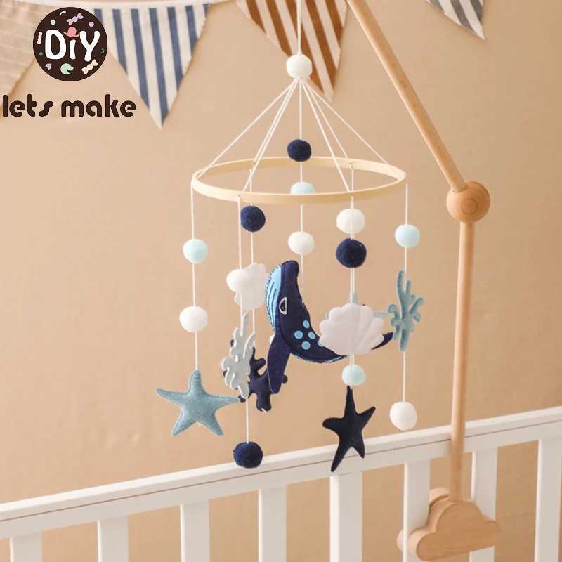 Mobiles# Baby Rattle Toy 0-12 Month Newborn Felt Whale Wooden Mobile Music Box Bed Bell Hanging Toy Holder Bracket Infant Crib Gift Q240525