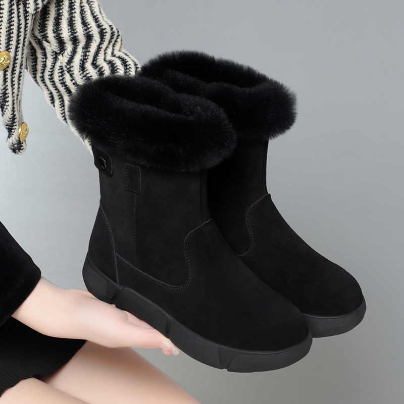 AIYUQI Snow Boots Women Fur 2024 Winter New Genuine Leather Women Winter Boots Wool Warm Non-slip Women booties