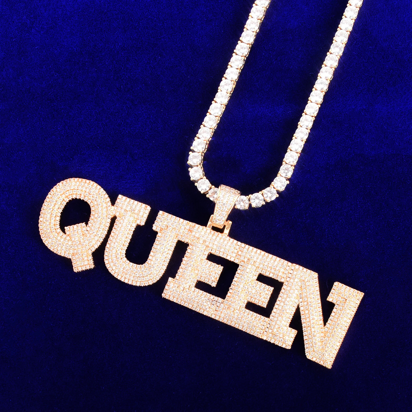 Bubble Letter Custom Name Necklace for Men Personalized Pendant Cubic Zircon Gold Plated Hip Hop Rock Jewelry Trend 240520